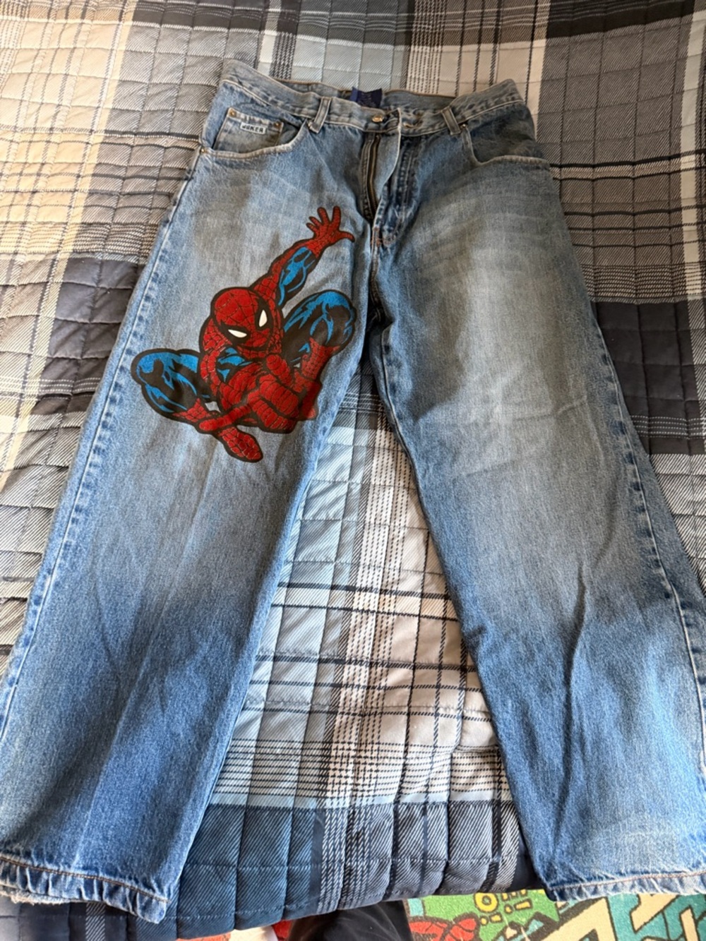 Light Blue Men’s Jeans with Red & Blue Spider Graphic